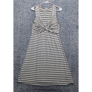Boston Proper V Neck Midi Dress Size S Striped Casual Preppy Knot Tie Boho Gray